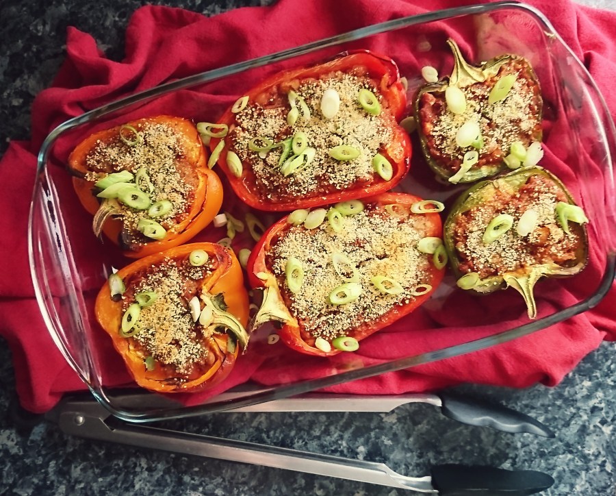 Three Bean Chilli Stuffed&nbsp;Peppers